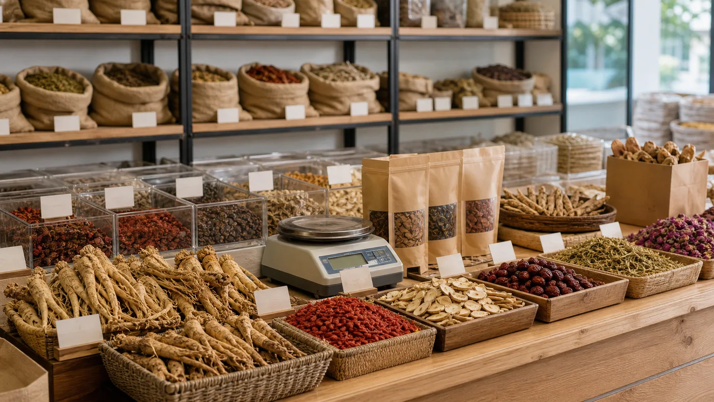 中药材市场采购与样品展示场景